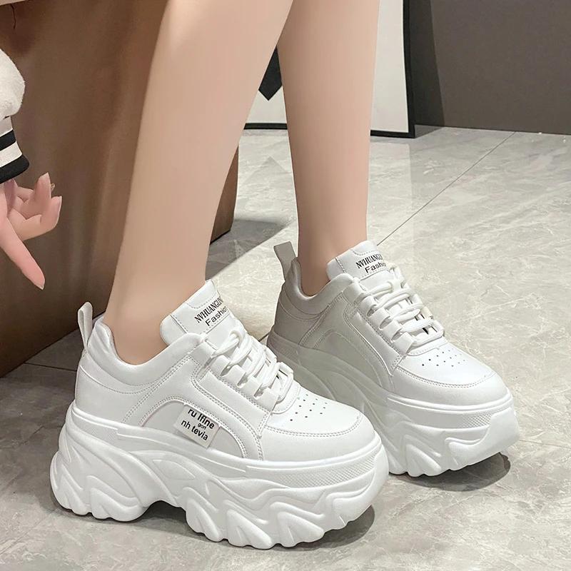2024 White Black Chunky Sneakers Women Spring Autumn Thick Bottom Dad Shoes Woman Fashion PU Leather Platform Sneakers Ladies