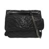 [Б/У] Ysl Niki Серебряная Цепь Черный Логотип Винтажная Складчатая Кожаная Сумка Через Плечо На Плечо - Хорошее состояние #E81O8T