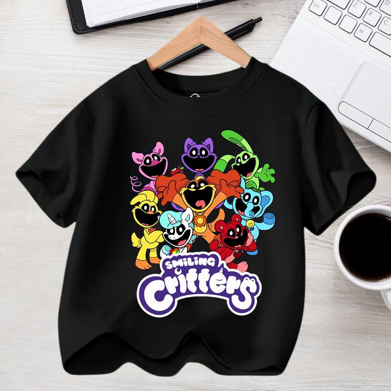 Kids Dropped Shoulder Short-sleeved T-shirt Summer Pure Smilings Critterss Cotton Round Neck Bottoming Shirt Student Sportswear