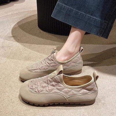 Обувь Mori retro Doudou женская 2025 осень корейская версия повседневные с круглым носком слипоны на плоской подошве одинарные туфли лоферы обувь для мамы