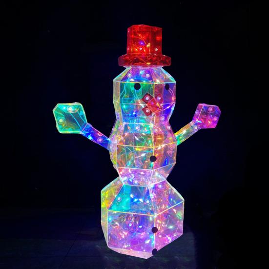 Christmas Prismatic Iridescent Snowman Ornaments LED Light Up Snowman Figurine USB Powered Table Decor for Holiday Decoration