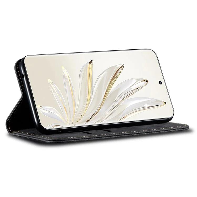 Для Honor X40 5G противоударный кожаный джинсовый чехол с текстурой ткани и подставкой-кошельком