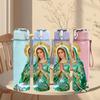 1PC Green Robe Virgin Mary Print 750ml Color Plastic Sports Water Bottle Leakproof Flip Straw Lid Suitable for Sports Office Home Use