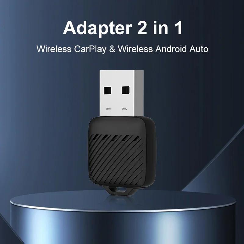 Беспроводной адаптер Carplay Android Auto 2 в 1 Адаптер Carplay для штатной автомагнитолы с USB Plug and Play Проводной в Беспроводной