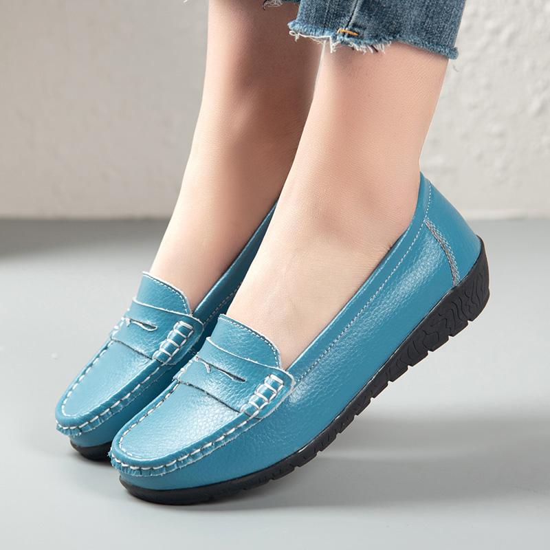 Women's Penny Loafers Leather Driving Moccasins Comfort Flats Casual Slip On Blue Nurse Plus Size Ballets Shoes for Girl
