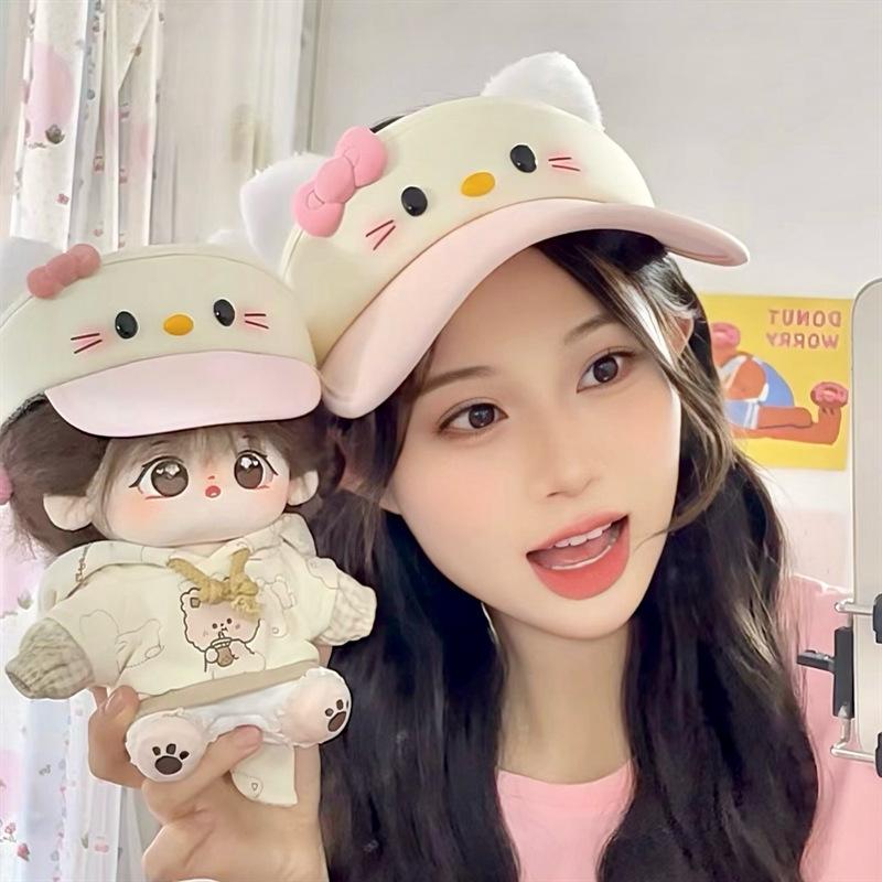 Солнцезащитный головной убор HelloKitty с пустым верхом, милый пустой верхний головной убор, солнцезащитный козырек, открывающий лицо, маленькая мультяшная девочка, кошка kt, солнцезащитная шляпа