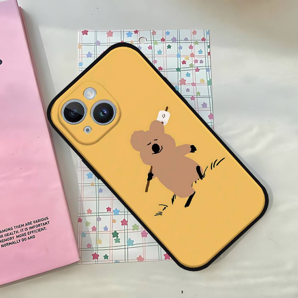 Милый черный чехол для телефона с медведем, подходит для iPhone 17, 16, 15, 11, 13, 14 Pro Max, Plus, X, Xr, Xs Max, 13 Mini