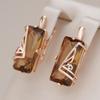 Elegant Square Light Tea Color Zircon Vintage Temperament Large Earrings for Women Geometric Fashion Jewelry