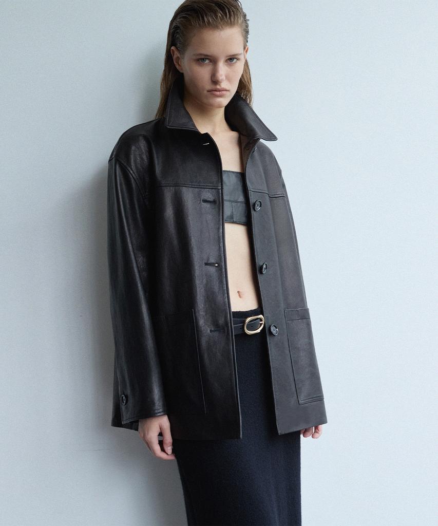 VERDEMAR Italy Vegetable Lambskin Car Coat_Black