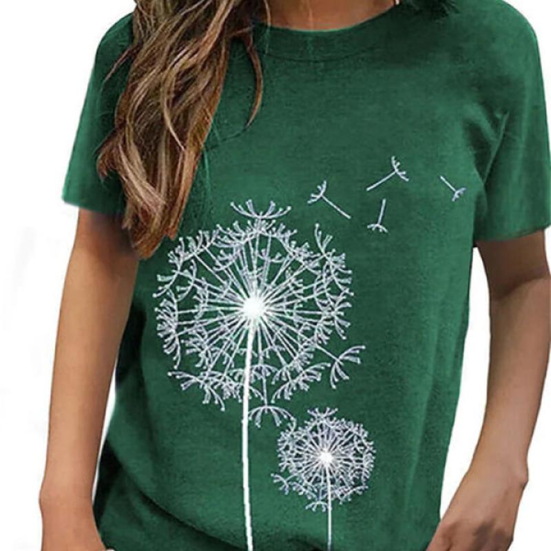 2023 New Women's Summer Short Sleeve T-shirt 3D Floral Print Round Neck Loose Casual Style T-shirt