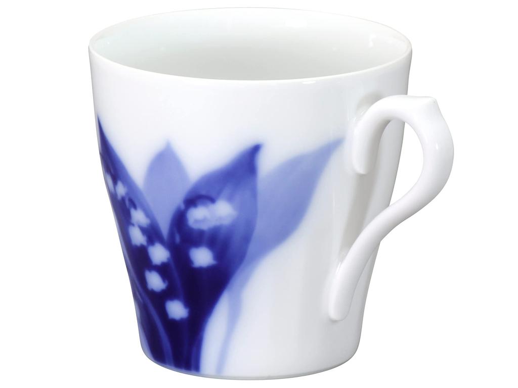 Okura Art Pottery Lily of the Valley Mug Pair Set, Coffee/Tea, Microwave and Dishwasher Safe, Made In Japan, 114CR/B033