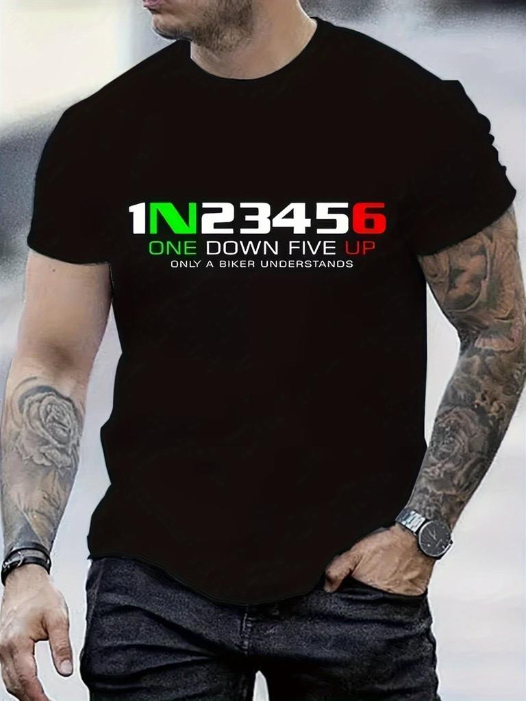 1PC Men'S Sturdy Motorcycle T-Shirt - Eye-Catching Racing Number Design - Year-Round Biker Top