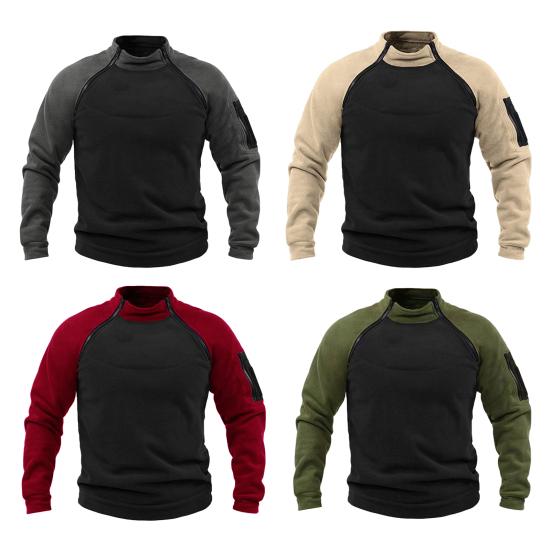 Мужская толстовка в стиле пэчворк с ретро-воротником-стойкой, декором из молнии, контрастного цвета, пуловер Slim