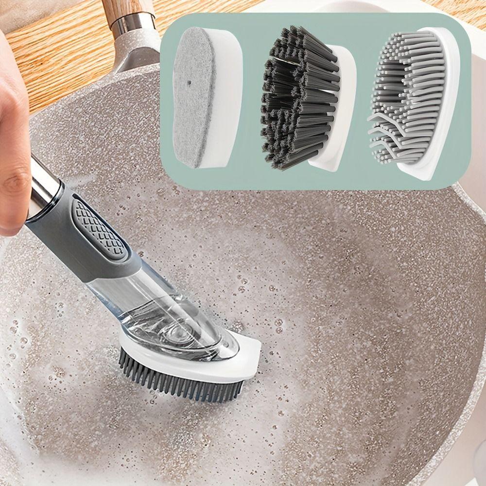 Liquid Dispenser Kitchen Cleaning Brush Removable Sponge Dish Cleaning Brush  Household Tools