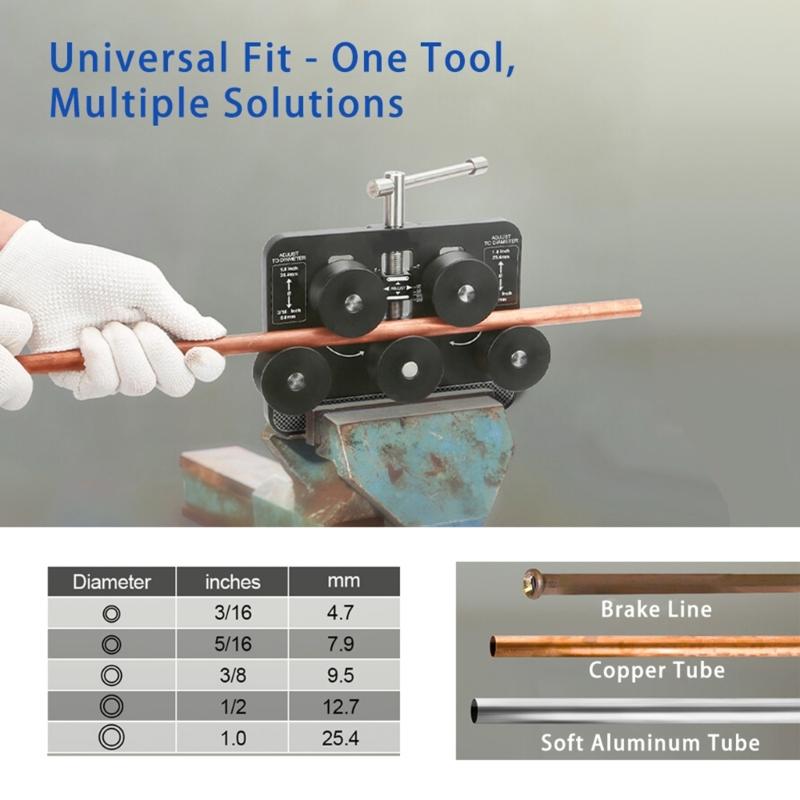 Высокоэффективный инструмент для выпрямления тормозных трубок с роликами для медных алюминиевых топливных трубок диаметром от 3/16" до 1 дюйма