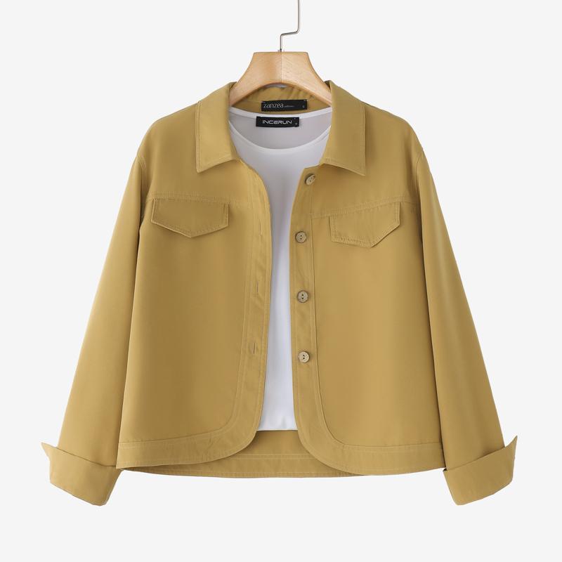 ZANZEA Women Turn Down Collar Loose Long Sleeve Plain Blouse