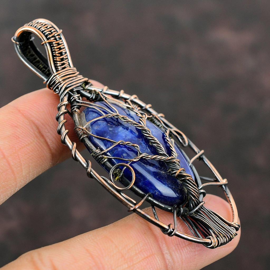Подвеска из содалита «Дерево жизни», обернутая медной проволокой, женская бижутерия ручной работы, подвеска из драгоценного камня, ювелирное изделие из содалита «Дерево жизни», подарок для мамы