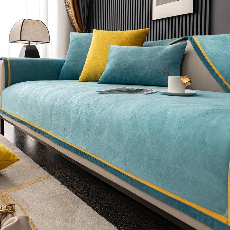 Светлое роскошное серое цветное диванное полотенце, европейское короткое утолщенное стеганое покрывало для дивана, противоскользящее европейское покрытие для дивана для гостиной