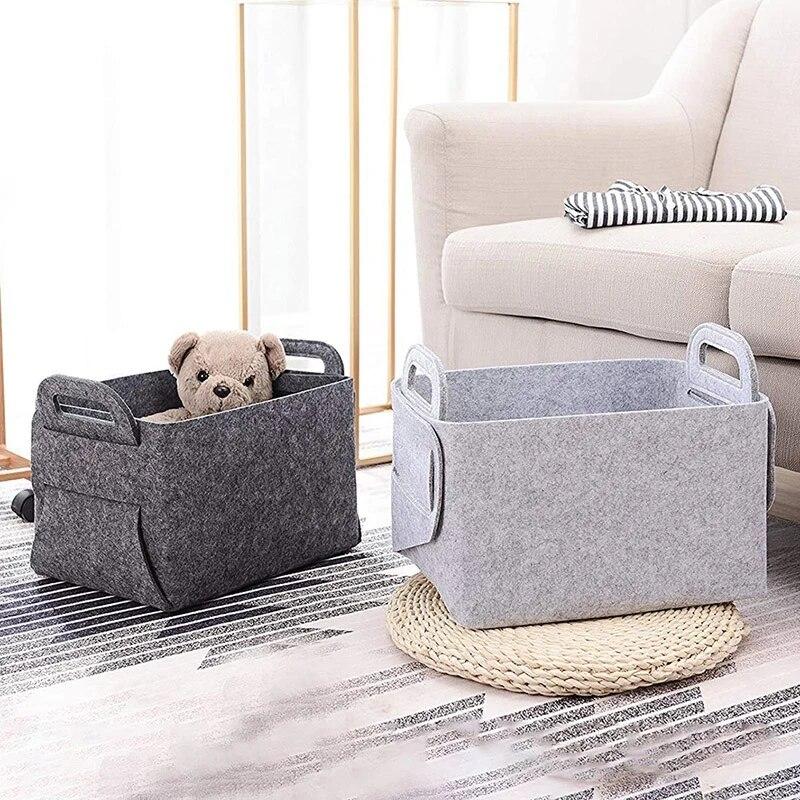 Foldable Felt Sundries Storage Basket With Handle Cosmetics Container Multifunction Laundry Storage Basket Desktop Organizer