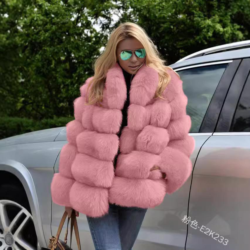 Women Fuzzy Fleece Short Jacket Solid Color Warm Plush Coat Long Sleeve Casual Outerwear