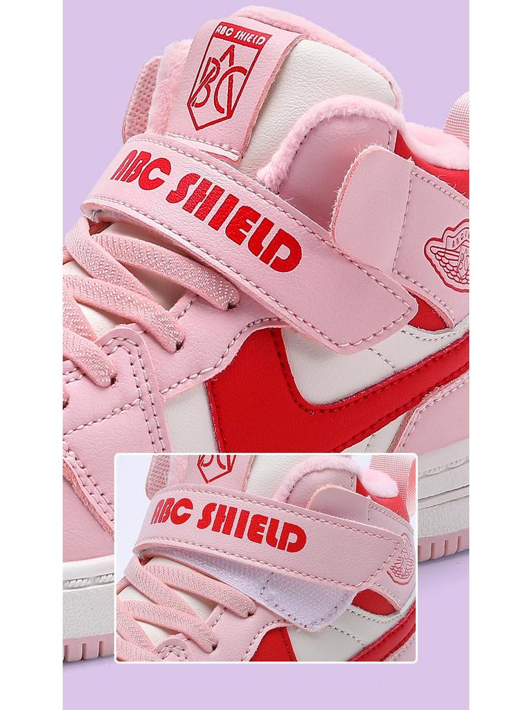 Зимние высокие спортивные кроссовки для девочек 2025, с бархатной подкладкой для тепла, двухслойный хлопок, для детей среднего и старшего возраста.