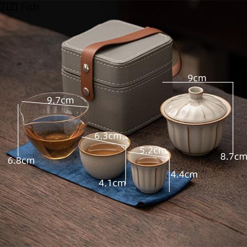 Чайный сервиз для путешествий на открытом воздухе, керамический один горшок, две чашки, набор быстрой чашки, портативный китайский чайный сервиз, галстук Пуэр, чайный сервиз Гуаньинь, подарок другу
