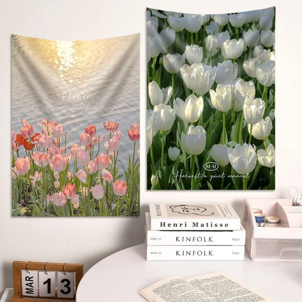 Весенний Романтичный Тюльпан Цветочный Принт Гобелен, Настенное Полотно для Гостиной И Спальни, Детской, Игровой Комнаты, Общежития, Домашний Декор