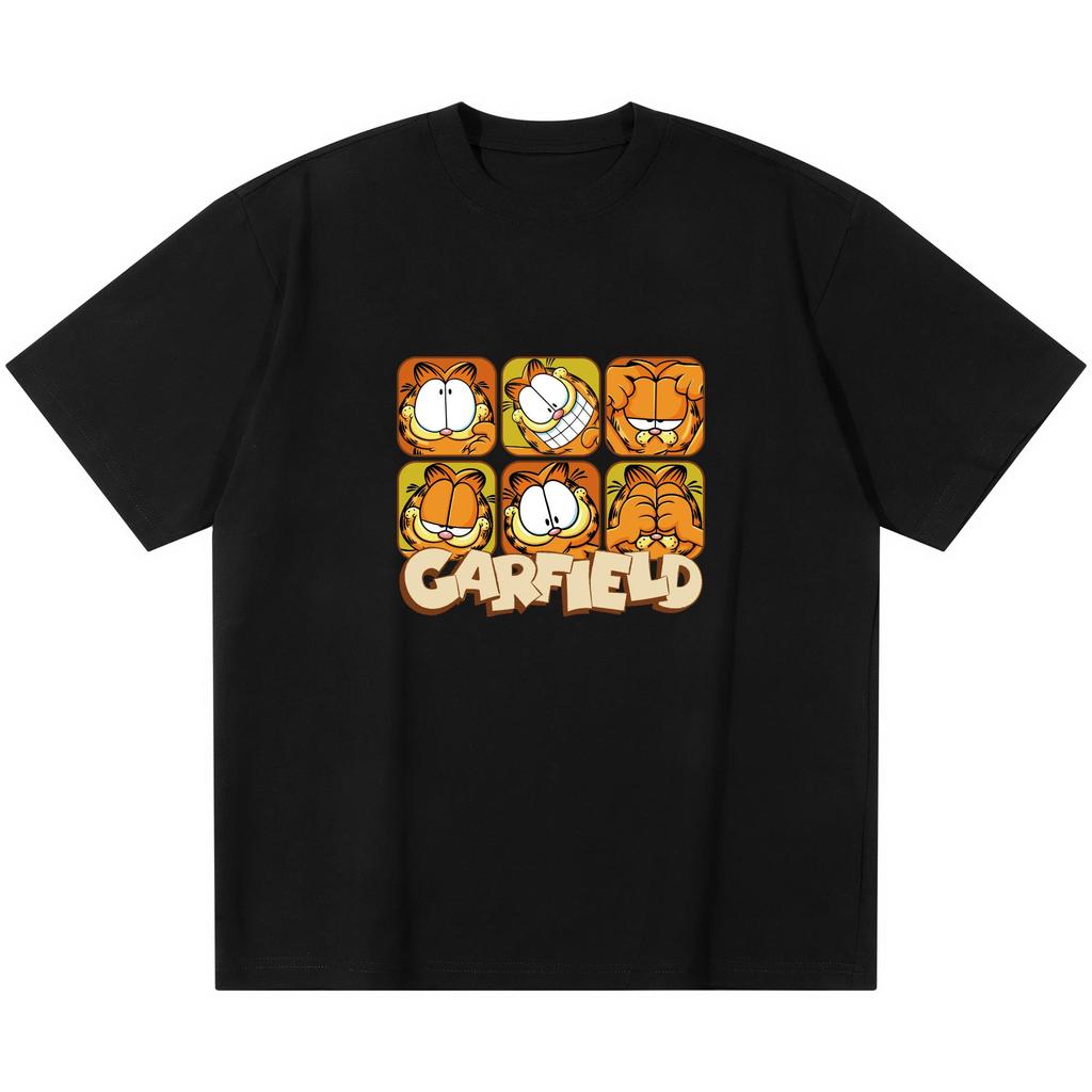 Garfield Модная футболка с мемом! Американская ретро свободная футболка с коротким рукавом, унисекс, оверсайз, парная футболка