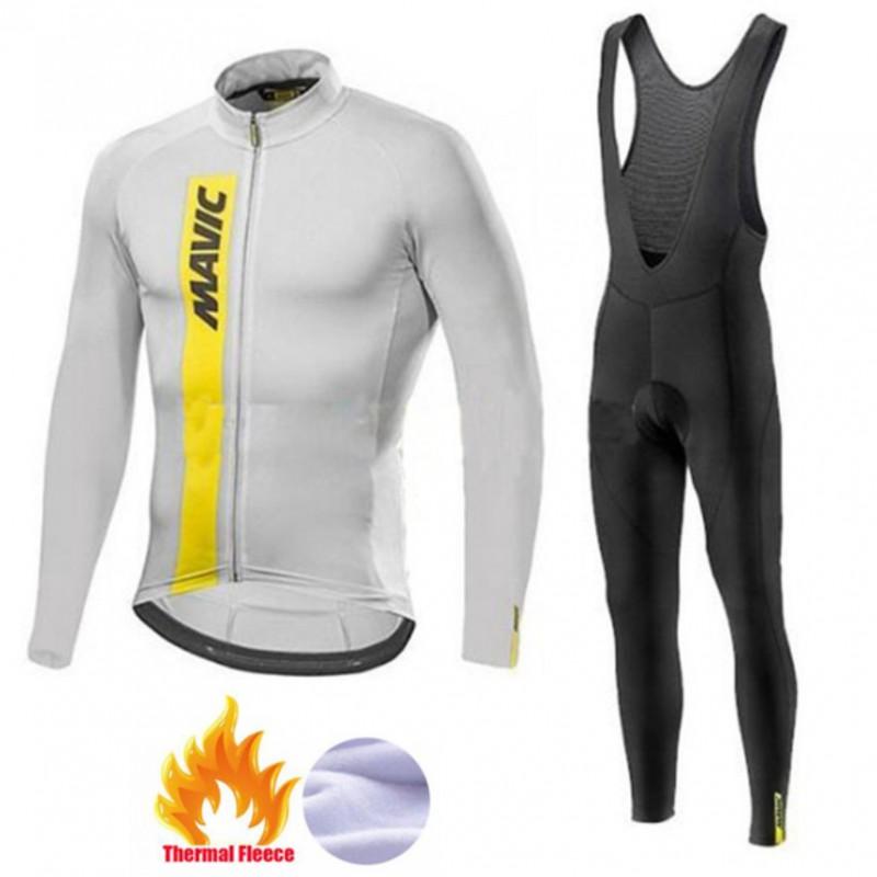 Thermal Long Sleeve Cycling Jersey Bib Tights Set Road Bike Riding Winter Warm Fleece-Lined Performance Gear