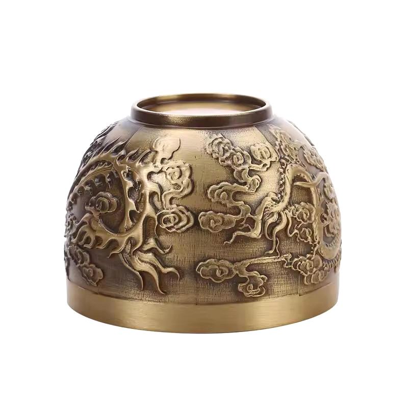 Good Luck Phoenix Cylinder Ornament Traditional Hand Carved Brass Drinking Cup Pure Brass Brass Feng Shui Bowl Lucky Ornament