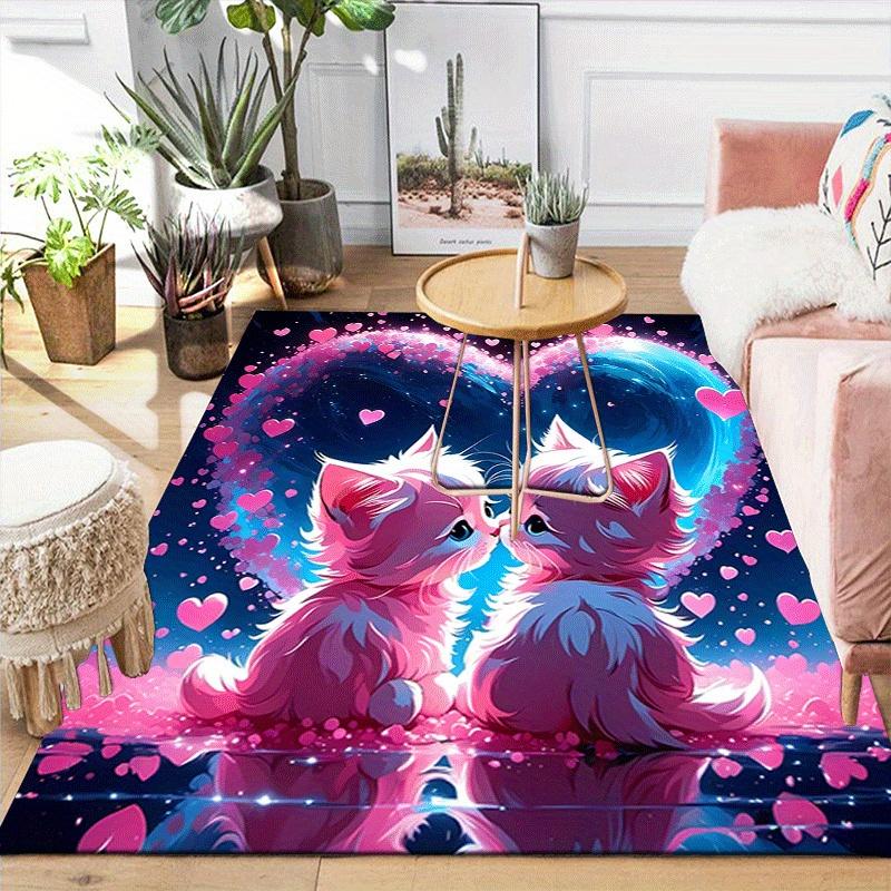 1pc Love Kittens Print, Design Indoor Area Rug - Soft, Anti-Slip, and Durable Gaming Room Decor for Bedroom, Living Room