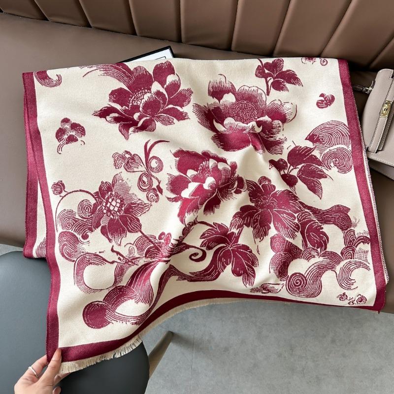 Landscape painting imitation cashmere scarf women's high-end office air-conditioned room thickened warm long trendy scarf