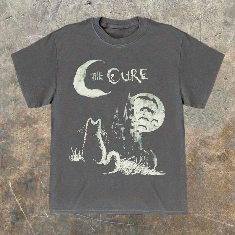 The Cure Cat Graphic Print Music Tshirt Vintage Y2k Style Streetwear Funny Unisex Unisex Harajuku Retro 90s Streetwear Tee Tops