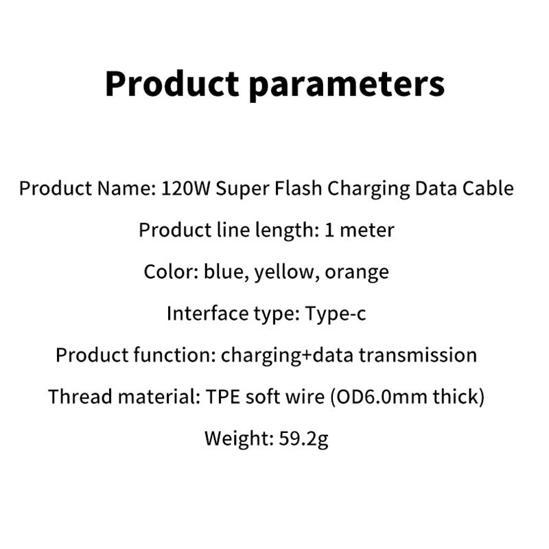 Usb C Auto Cable 120W Type C Charger Usb Charging Cable Fast Charge Fast Charging Type C Charger Cable For Mobile Phone Car