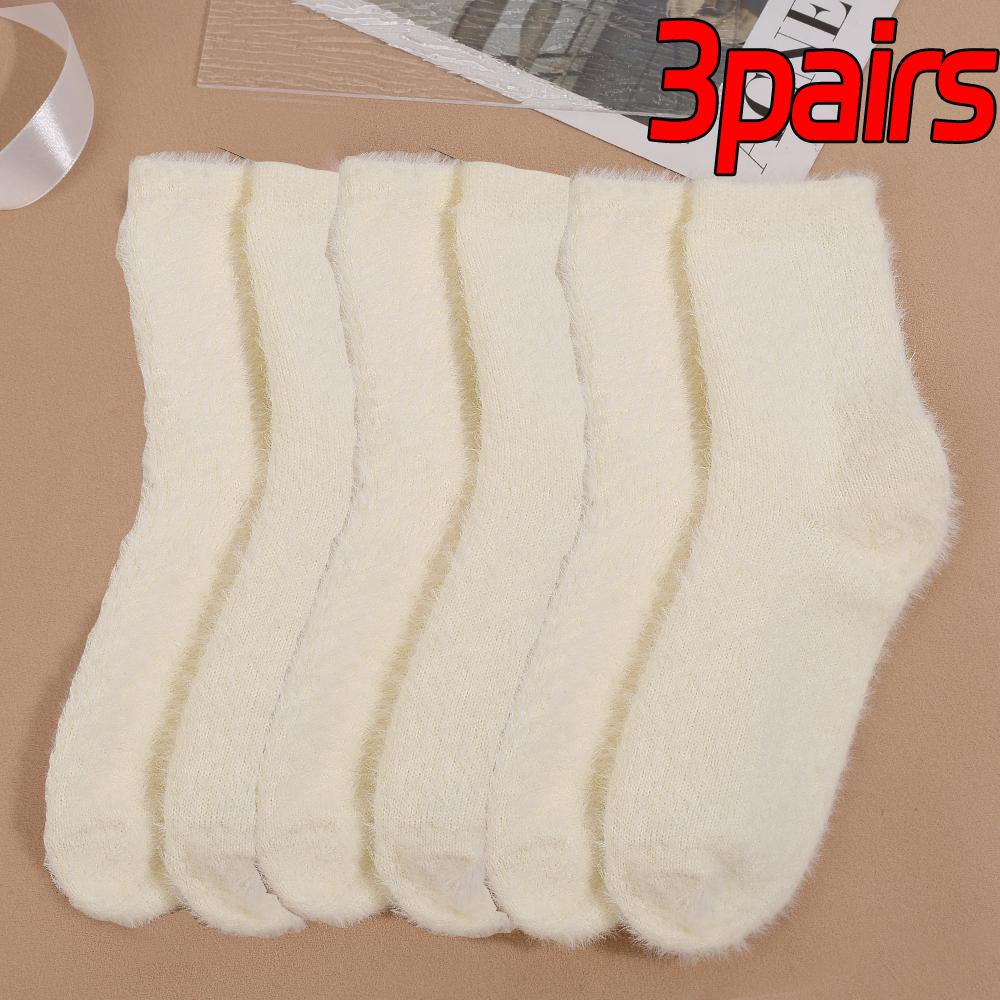 3 пары милых носков из норкового вельвета, кораллового вельвета для женщин, осенне-зимние, теплые, утолщенные, термо, мягкие, эластичные, для сна, плюшевые, пушистые носки