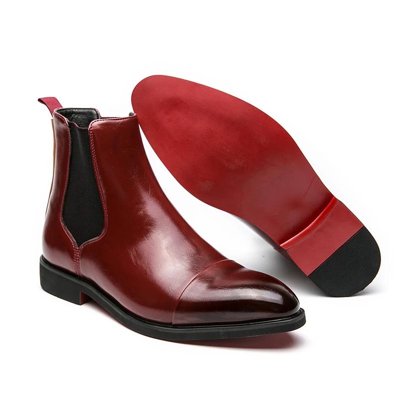 Chelsea Boots For Men Red Sole Pu Ankle Business Round Toe Slip-On Mens Boots Free Shipping Size 38-46 Men Shoes Mens Boots