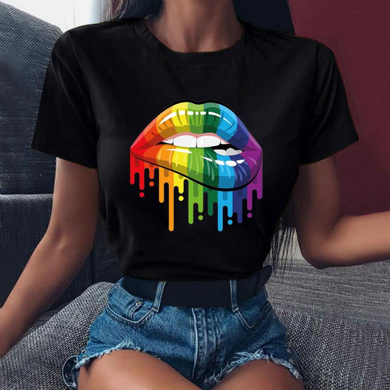 Новая женская футболка с акварельными губами в стиле 90-х Ulzzang для девочек, черные футболки, топы, забавные футболки с поцелуем и шепотом для девочек, одежда