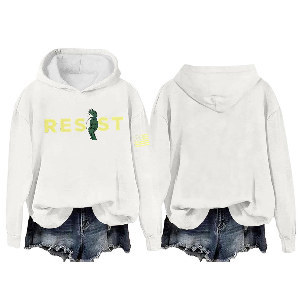 Women's Round Neck Long Sleeve Printed Pullover Hooded Sweatshirt
