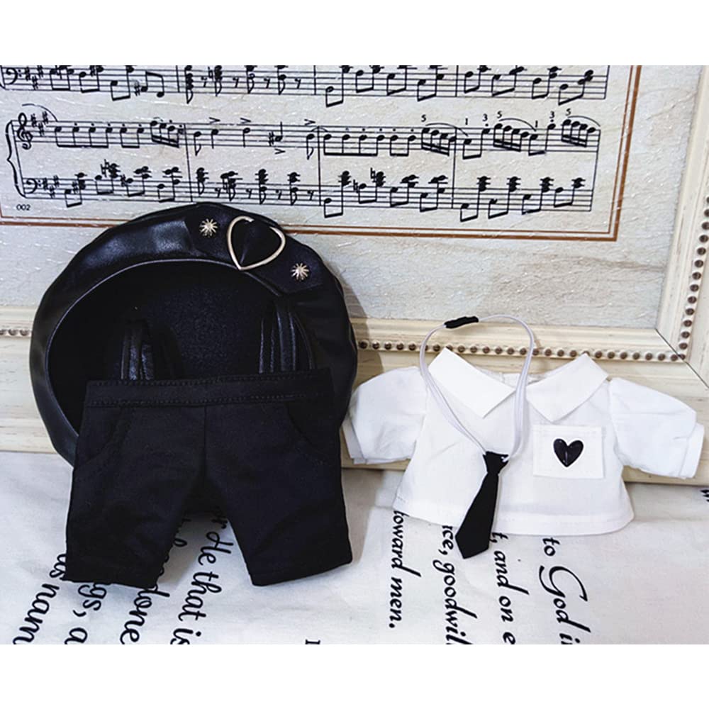 Nianniyhouse 20 см кукольная одежда для плюшевых игрушек шляпа галстук платье рубашка подвесные брюки комплект из 4 предметов эластичный крутой черный панк костюм хлопковая кукольная одежда наряд