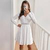 Elegant Women's Dress Solid Color Lace Patchwork Mini Holiday Dress Scallop Side Sun Dress