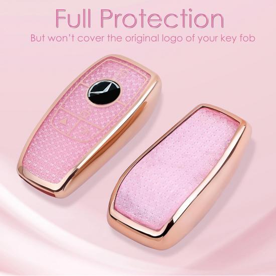 for Mercedes Benz Key fob Cover with Diamond Bling Keychain, Car Accessories Key Shell Full Protection for - A-Class C-Class G-Class 2017- E-Class