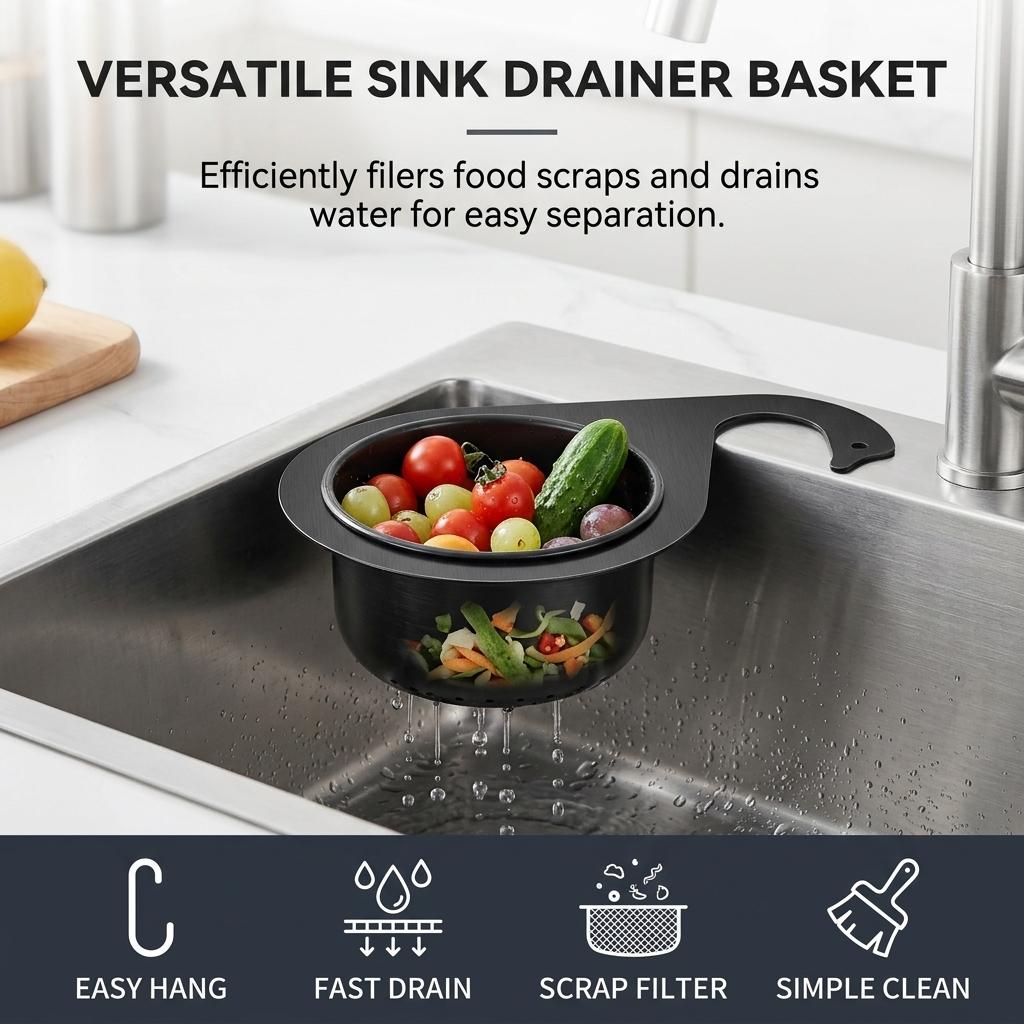 Stainless Steel Sink Drainer Basket Wall Mounted Kitchen Rack With Dry Wet Separation And Garbage Filter