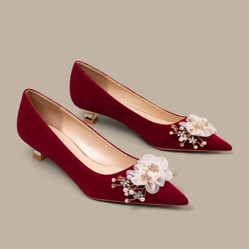Женские туфли-лодочки с острым носком и неглубоким вырезом, замшевые туфли на шпильке, удобные однотонные туфли с жемчугом для свадьбы, Zapatos De Mujer