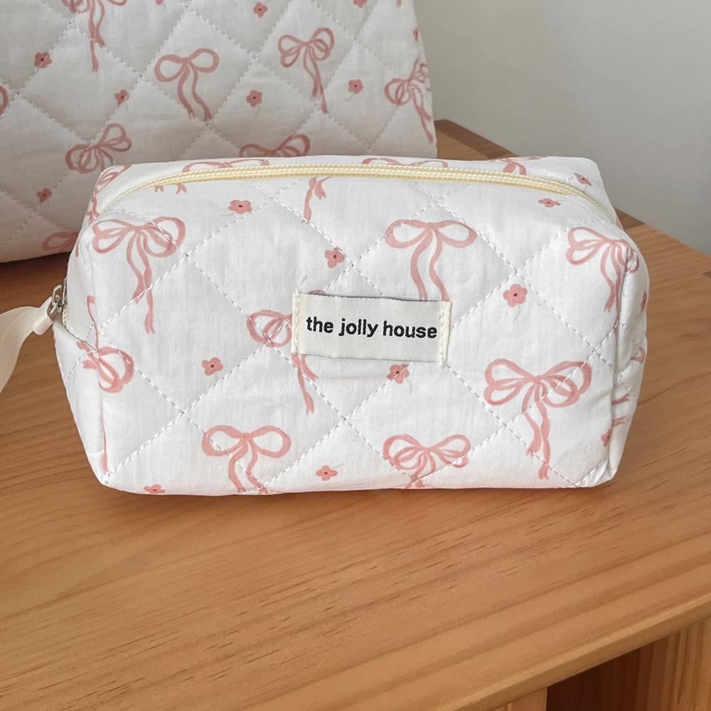 3Bags Bowknot Women Quilted Makeup Bag Sets Portable Cosmetic Toiletry Storage Pouch Handbag Flower Cotton Clutch Bags
