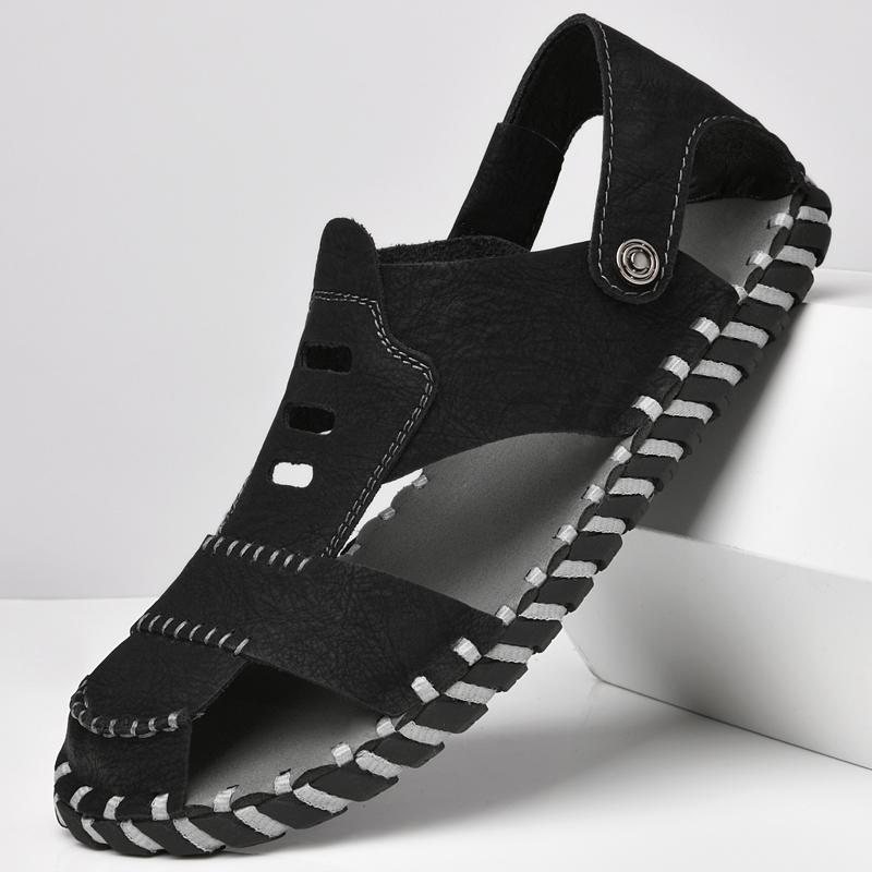 Летние мужские сандалии большого размера 46, мужские модные кожаные пляжные туфли, повседневные сандалии и шлепанцы, мужские уличные туфли для плавания, обувь ручной работы