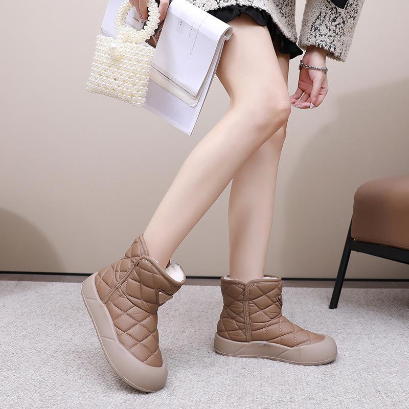 Женские нескользящие водонепроницаемые зимние ботинки на платформе цвета хаки с плюшевой теплой подошвой, повседневная обувь с хлопковой подкладкой, женские ботинки