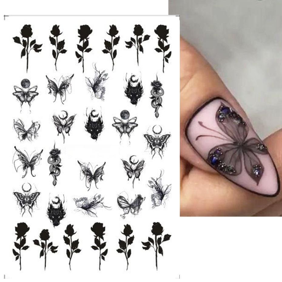 Летние цветочные и лиственные наклейки-водные слайдеры для дизайна ногтей в зеленом цвете