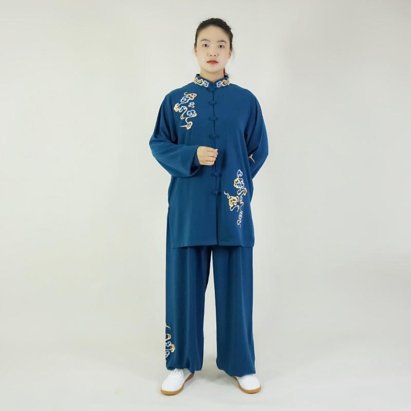 Tai Chi Uniform Martial Arts Practice Unisex Chinese Style Cloud Embroidery Mens Sportswear