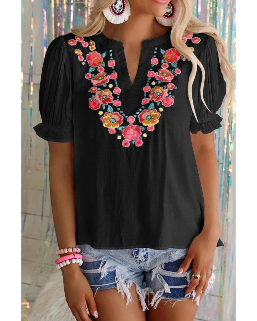 Azura Exchange Блузка с вышитыми воланами и рукавами-фонариками