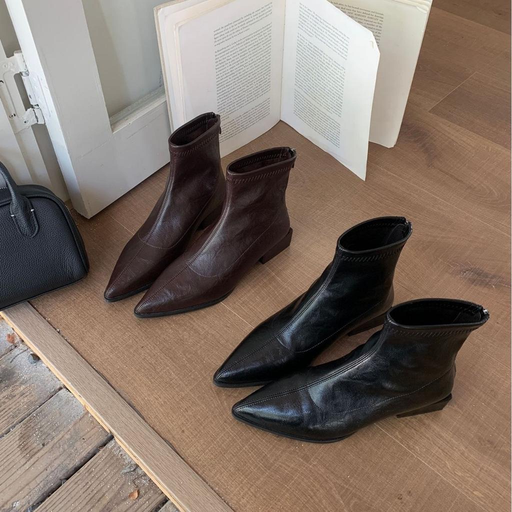Coarse heel French temperament pointed brown short boots women's boots autumn and winter new